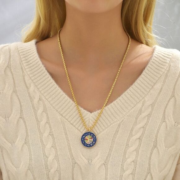 18k Gold Plated Reversible Astrological Chart Medallion Intuition Necklace - Picture 6 of 14